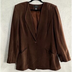 Vtg VIA SETA Sandra Harris Women‎ One Button Silk Blazer Sz 14 Brown Office 51-7